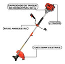 Roçadeira a Gasolina 2 Tempos Profissional 75CC 3HP Com Lâmina 3 e 2 Pontas Facão, Disco 80 Dentes, Kit de Reparo e Acessórios Knakasaki